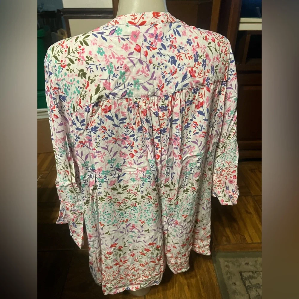 Woman Within Floral Print Blouse - Pink, Red, Green - Picture 2 of 3